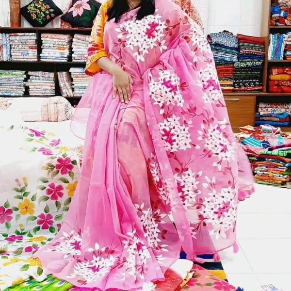 Hand Printed Exclusive Design half silk saree. Price in Bangladesh | resellKori